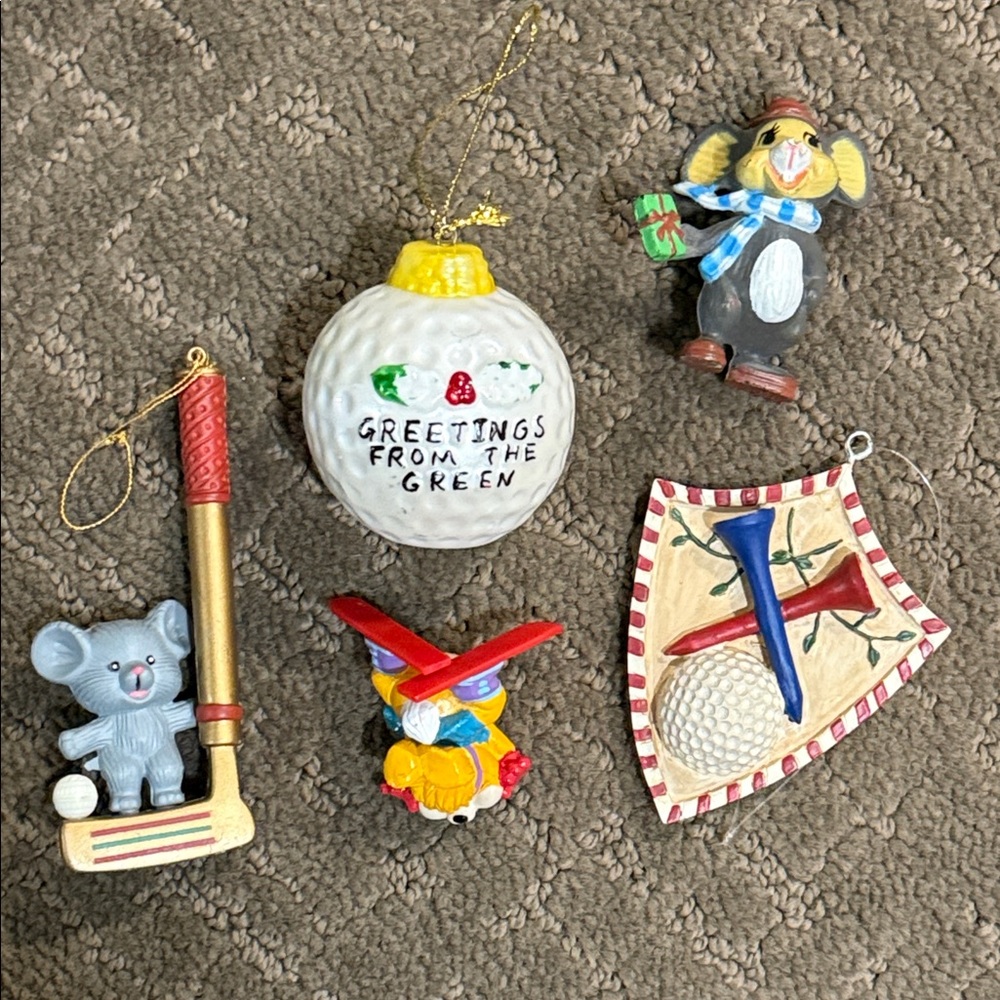 Vintage 1990sGolf Ball Ornament Ceramic Hanging Greetings Green Sports Christmas